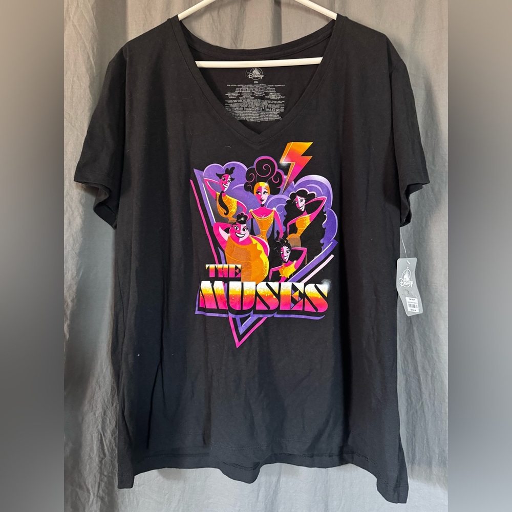 Disney Hercules The Muses V-Neck Black Tee with Vibrant Graphic